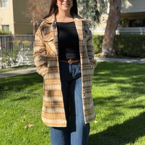 Plaid long Coat in Brown and Beige